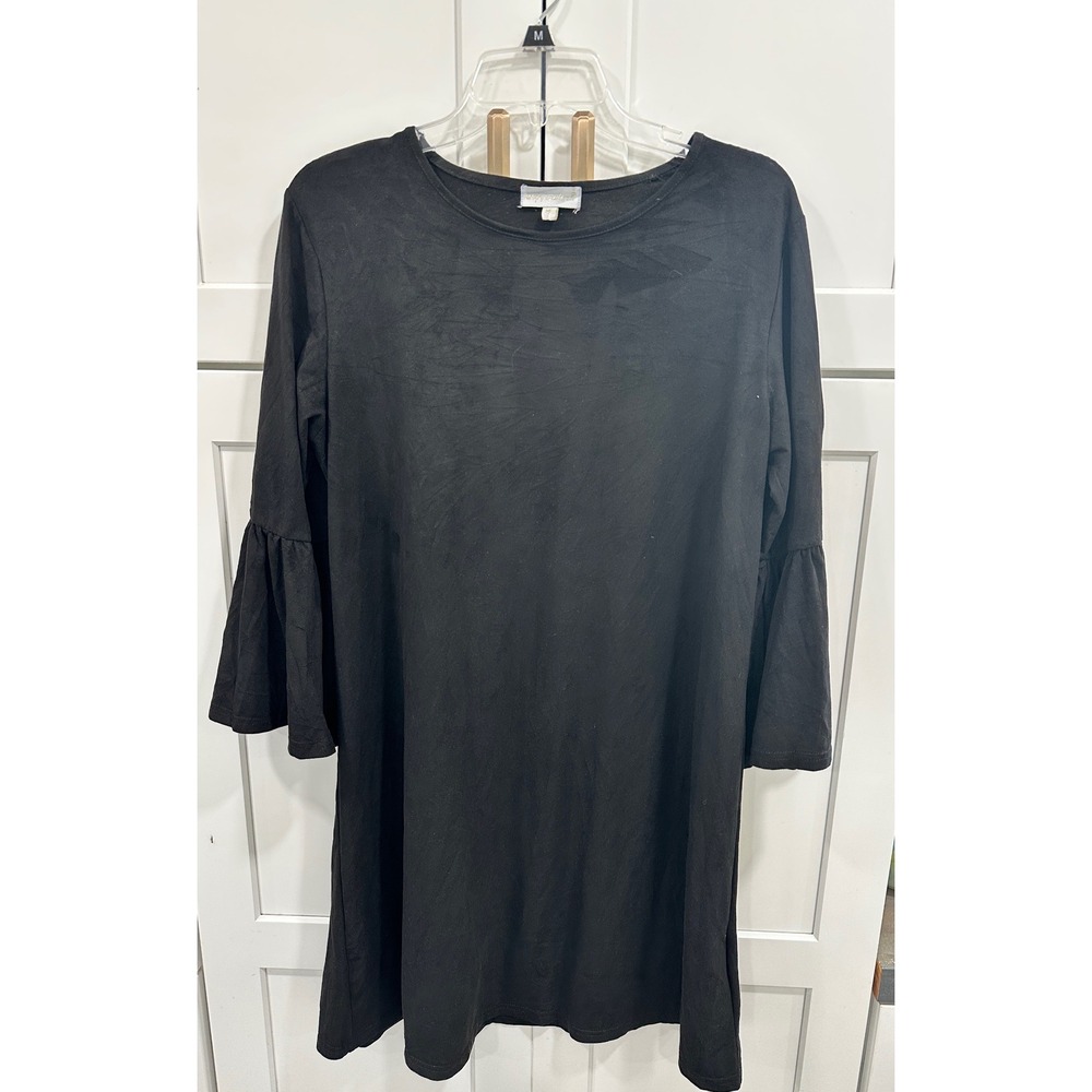 Simply Southern Black Faux Suede Bell Sleeve Shift Dress‎ Womens Medium